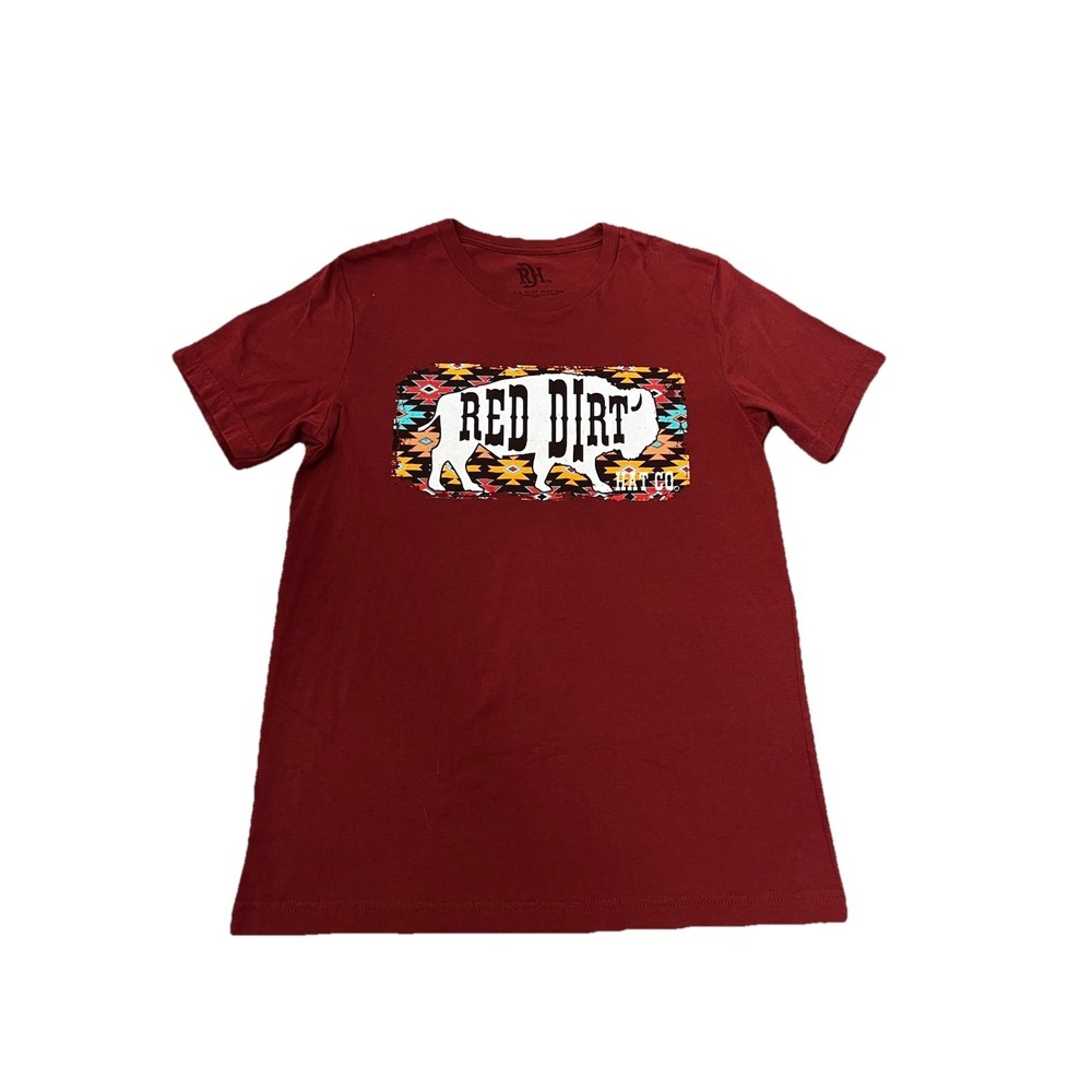 Red‎ Dirt Hat Co Aztec White Buffalo Graphic T-shirt Unisex Med Maroon Western